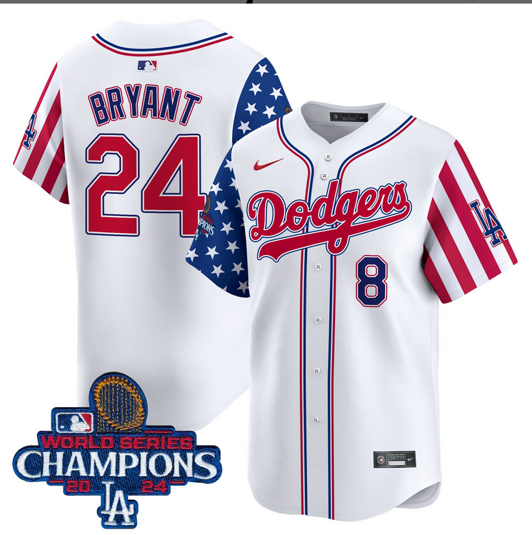 Men MLB Los Angeles Dodgers 24 Bryant American Style white 2024 World Series Champions Limited Jersey